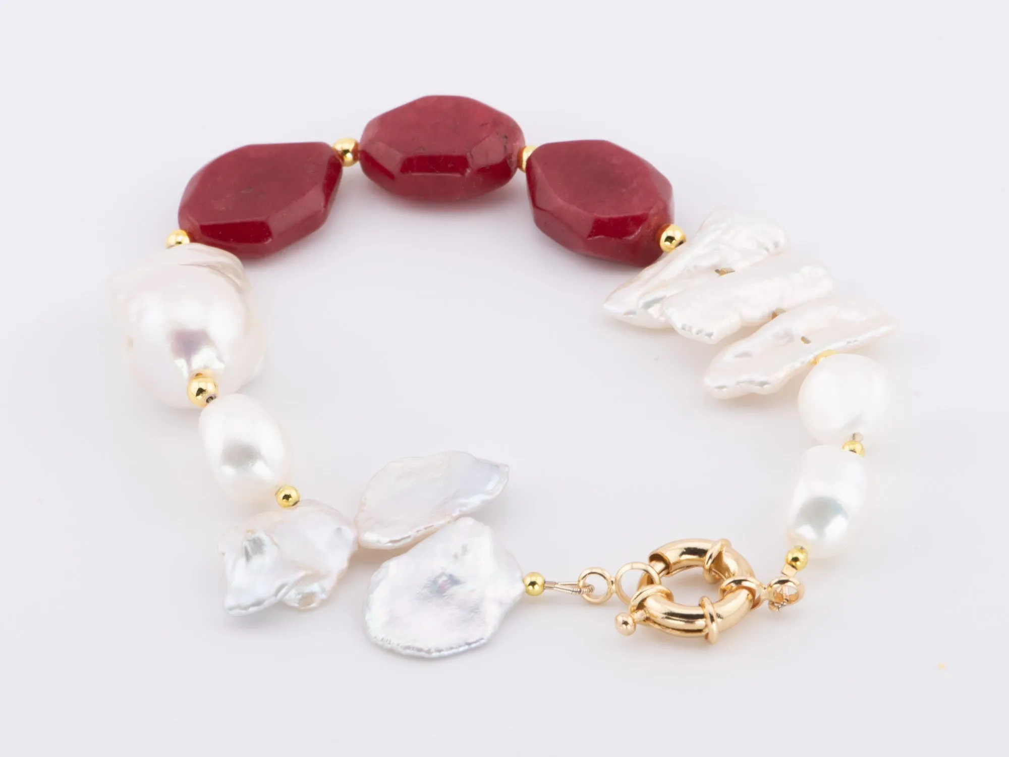 Mixed Baroque Pearl and Red Onyx Bracelet P1043