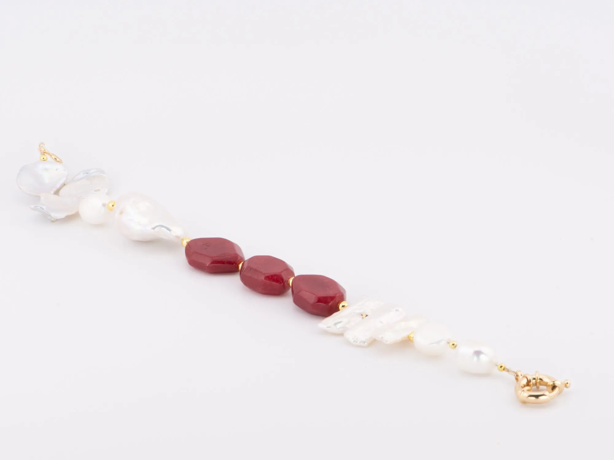 Mixed Baroque Pearl and Red Onyx Bracelet P1043