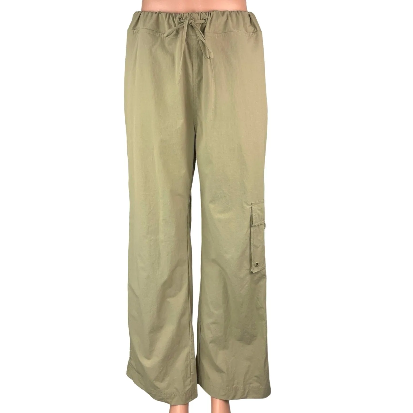 Mono B Women's Green Windbreaker Parachute Cargo Wide Leg Sweat Pants Size M