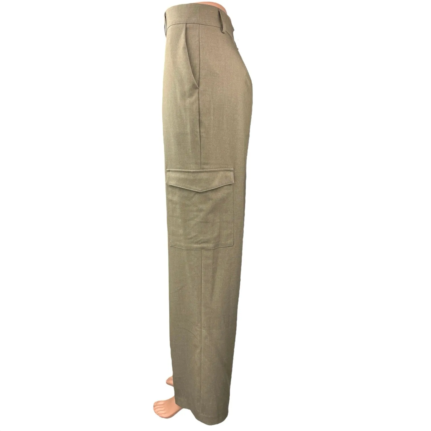 NA-KD Women's Tan Khaki High Rise Cargo Straight Trouser Dress Pants Size 36