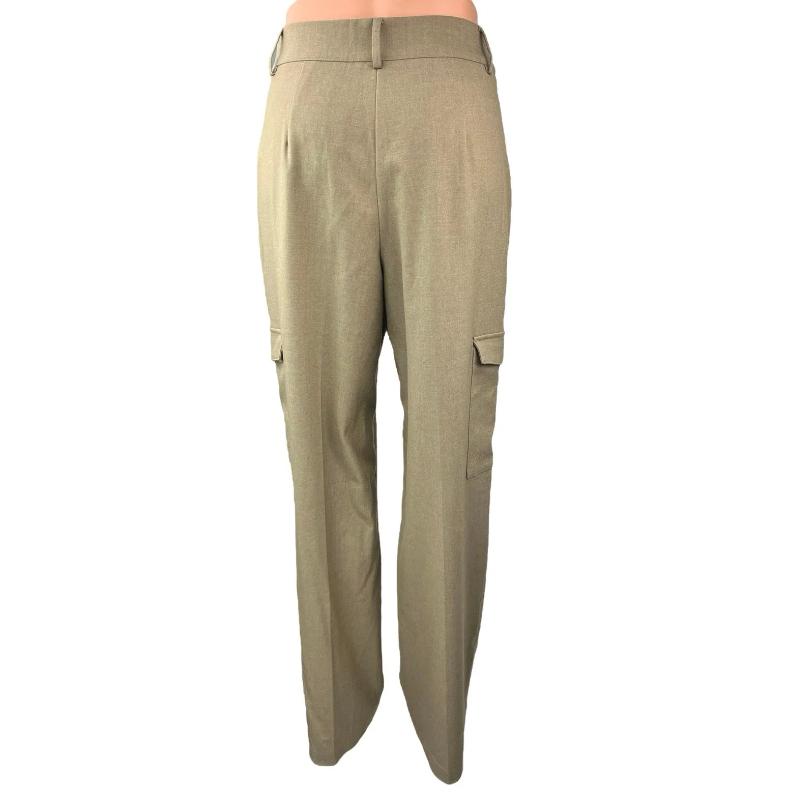 NA-KD Women's Tan Khaki High Rise Cargo Straight Trouser Dress Pants Size 36