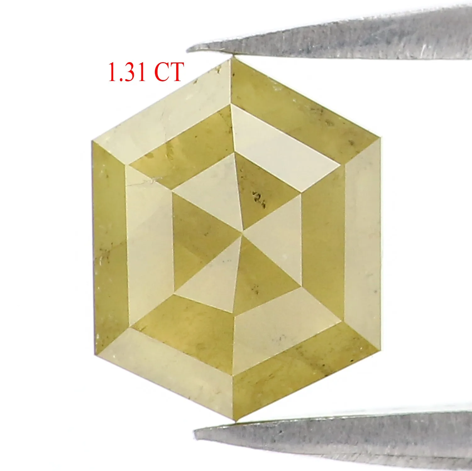 Natural Loose Hexagon Yellow Green Color Diamond 1.31 CT 7.35 MM Hexagon Shape Rose Cut Diamond KR2256