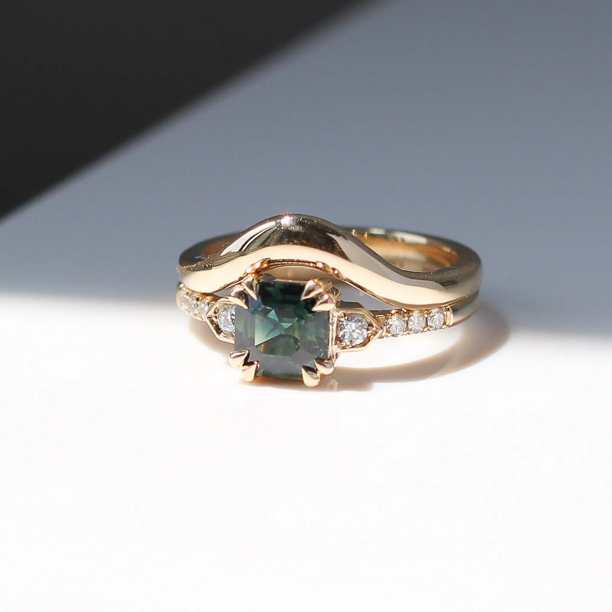 Nebula Green Sapphire and Diamond Ring