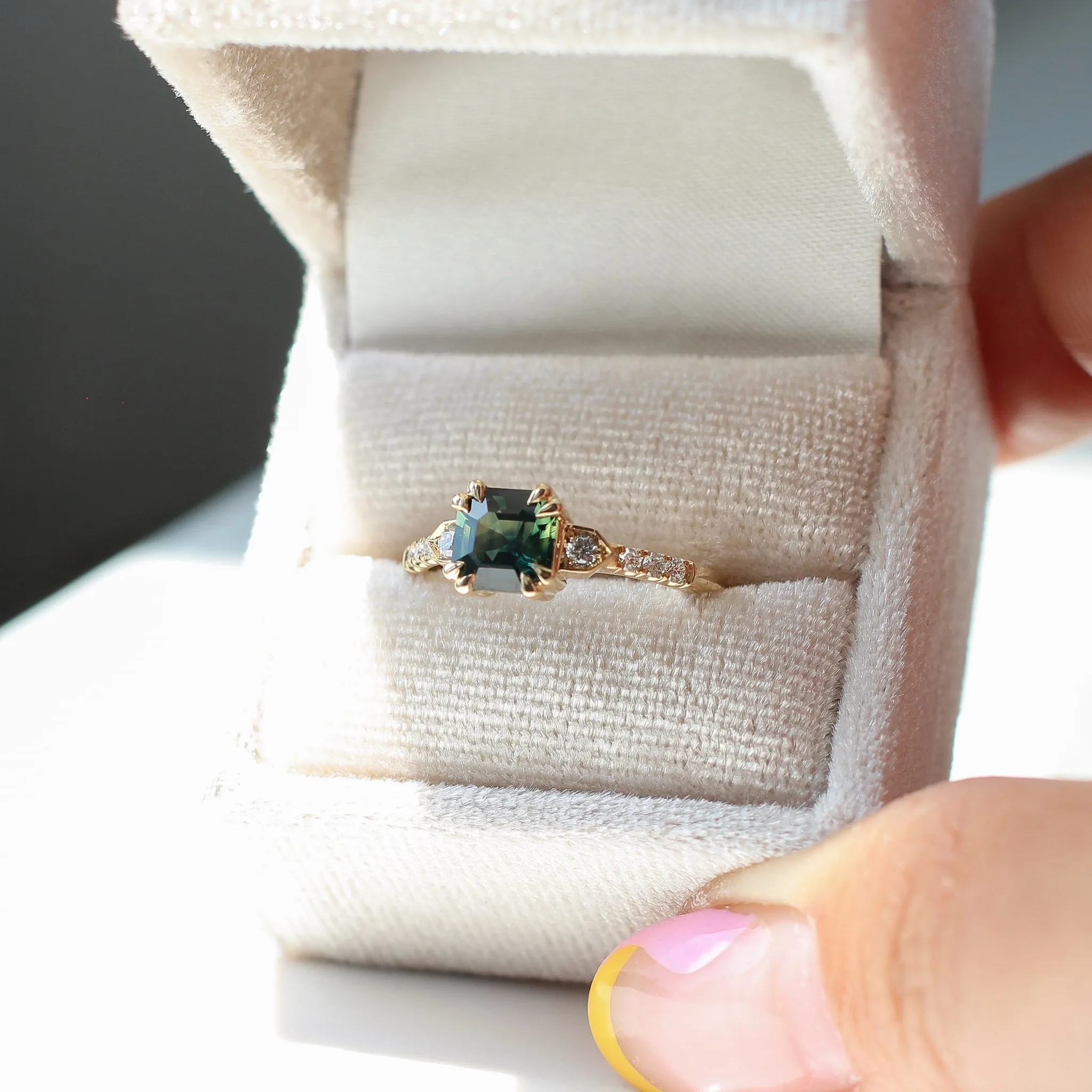 Nebula Green Sapphire and Diamond Ring