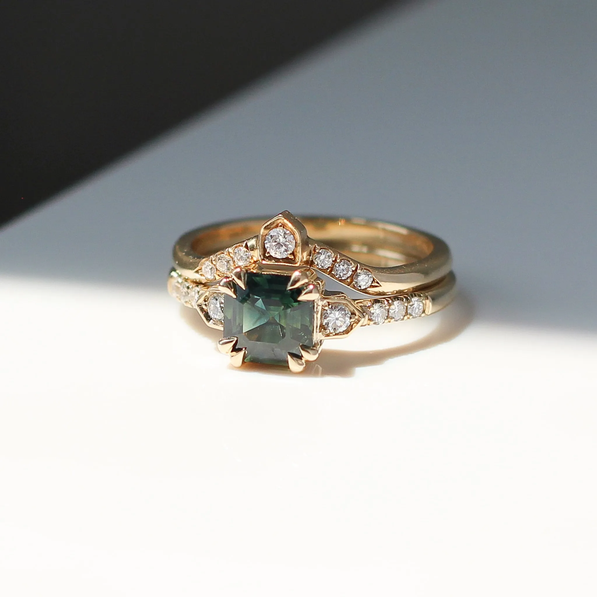 Nebula Green Sapphire and Diamond Ring