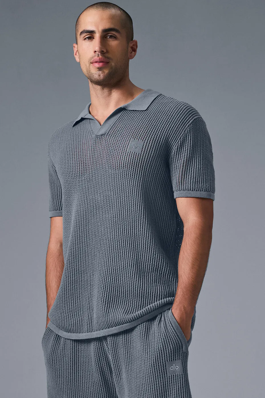 Open-Knit Polo - Steel Grey