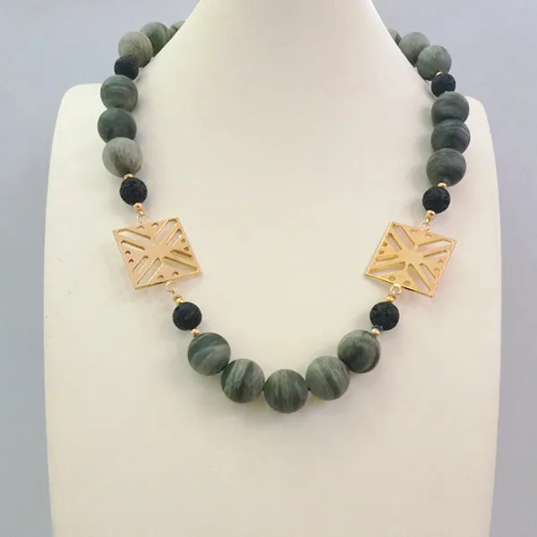 Palma Design with Satin Jasper & Black Volcanic Rock Necklace