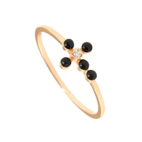 Pearled Cross Diamond Black Ring, Rose Gold, Size 5.25