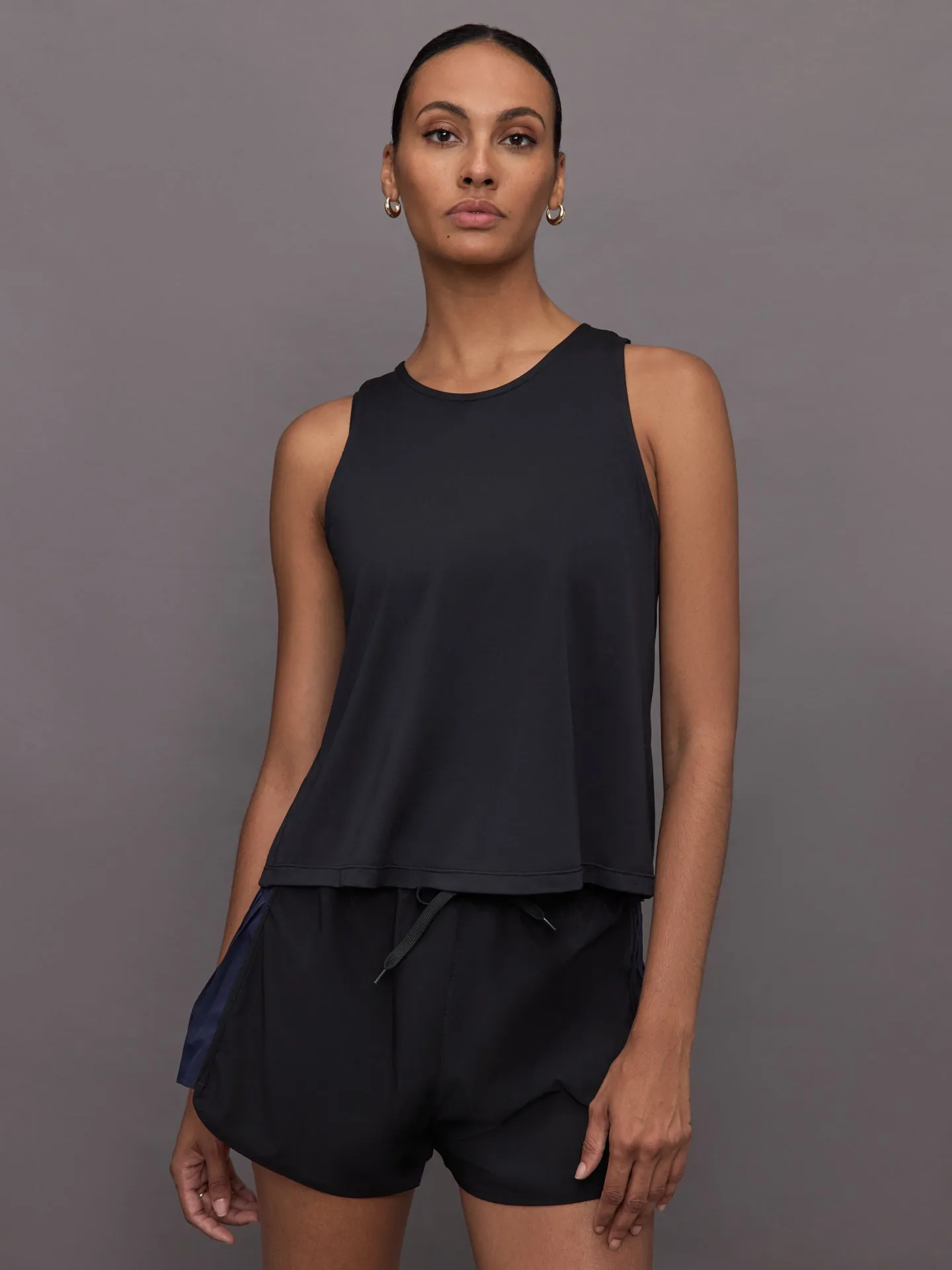 Pleated Running Tank - Black