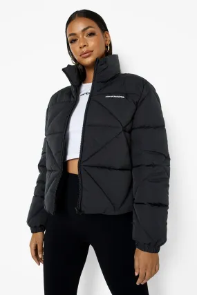 Pocket Print Diamond Quilt Puffer Jacket