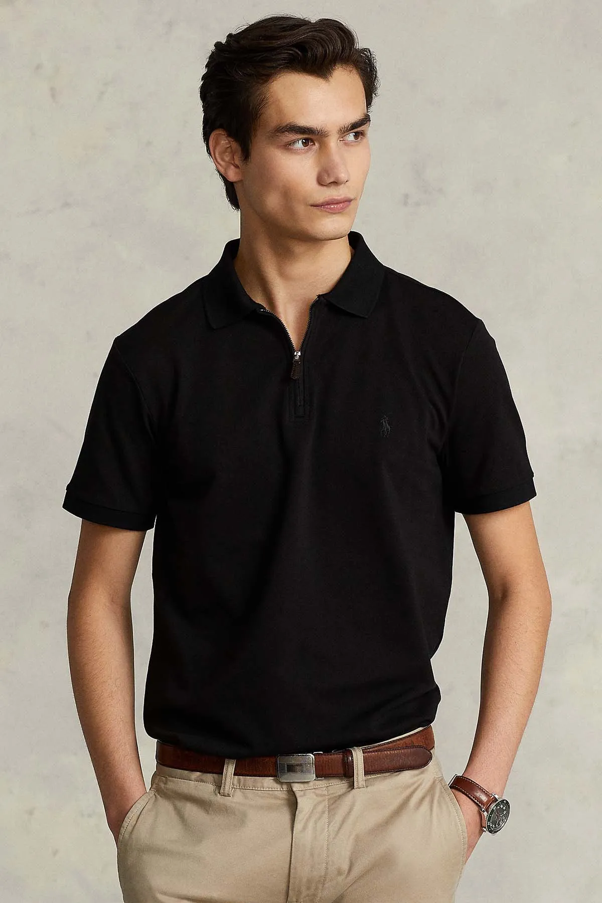 Polo Ralph Lauren Custom Slim Fit Stretch Mesh Fermuarl Polo Yaka T-shirt