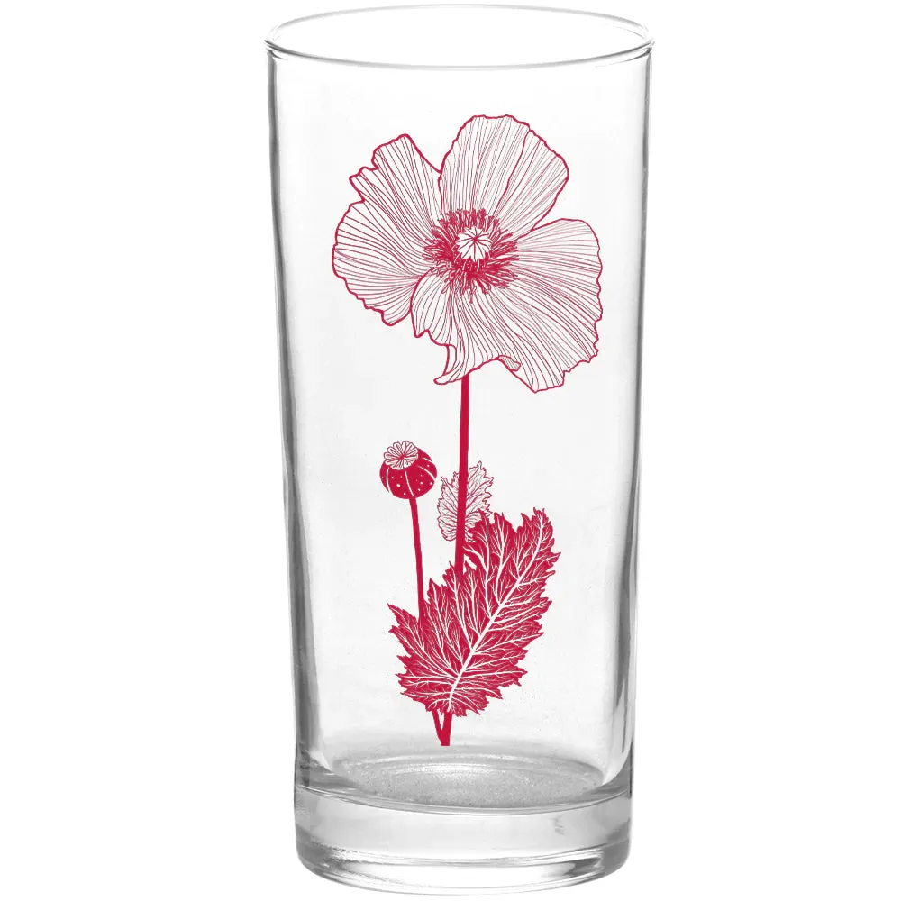 Poppy Flower Collins Glass in Red