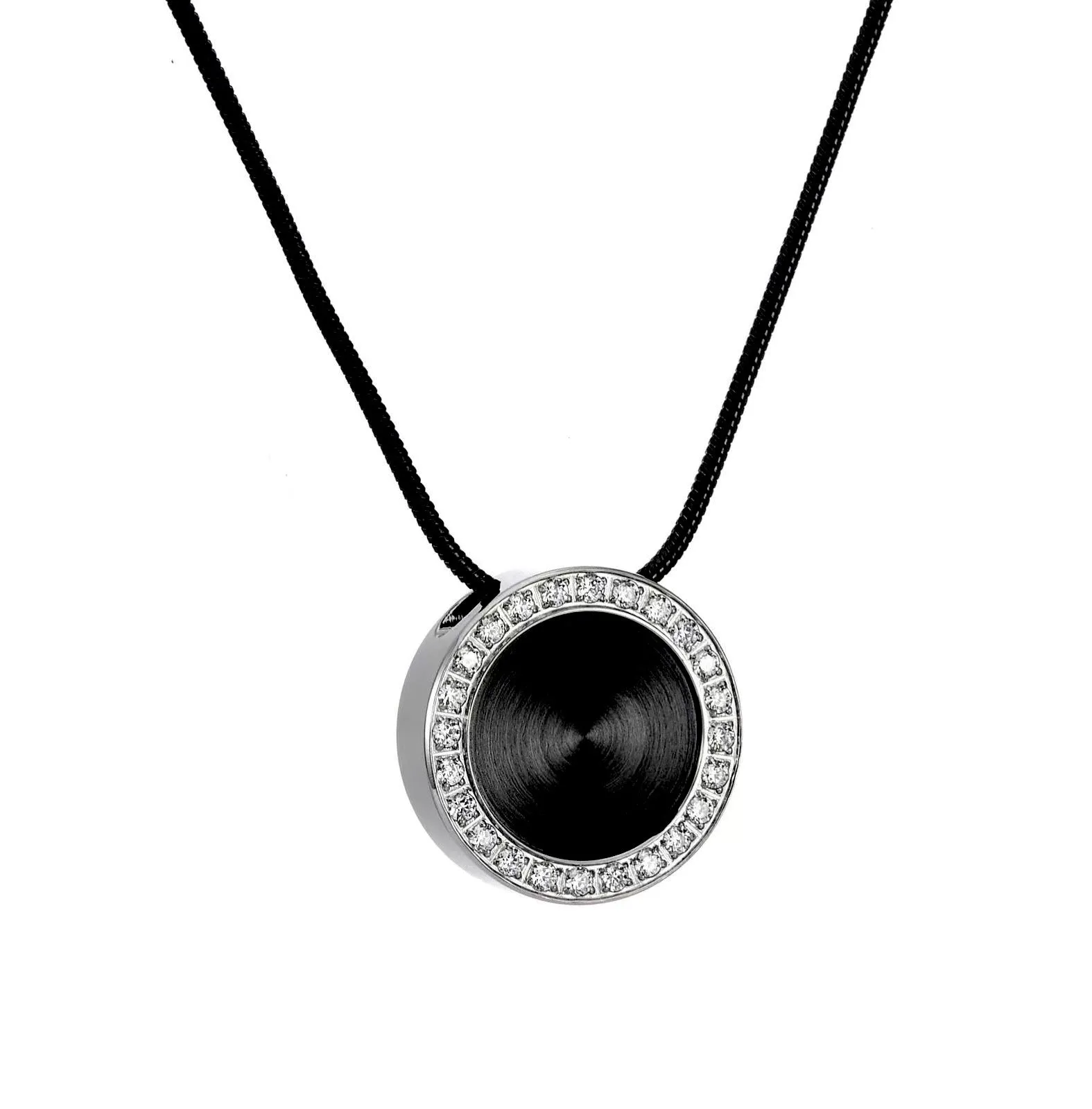 PT800WB B.Tiff Black Enamel Pavé 30-Stone Halo Stainless Steel Pendant