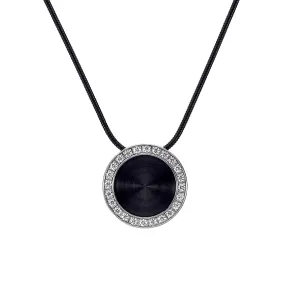 PT800WB B.Tiff Black Enamel Pavé 30-Stone Halo Stainless Steel Pendant