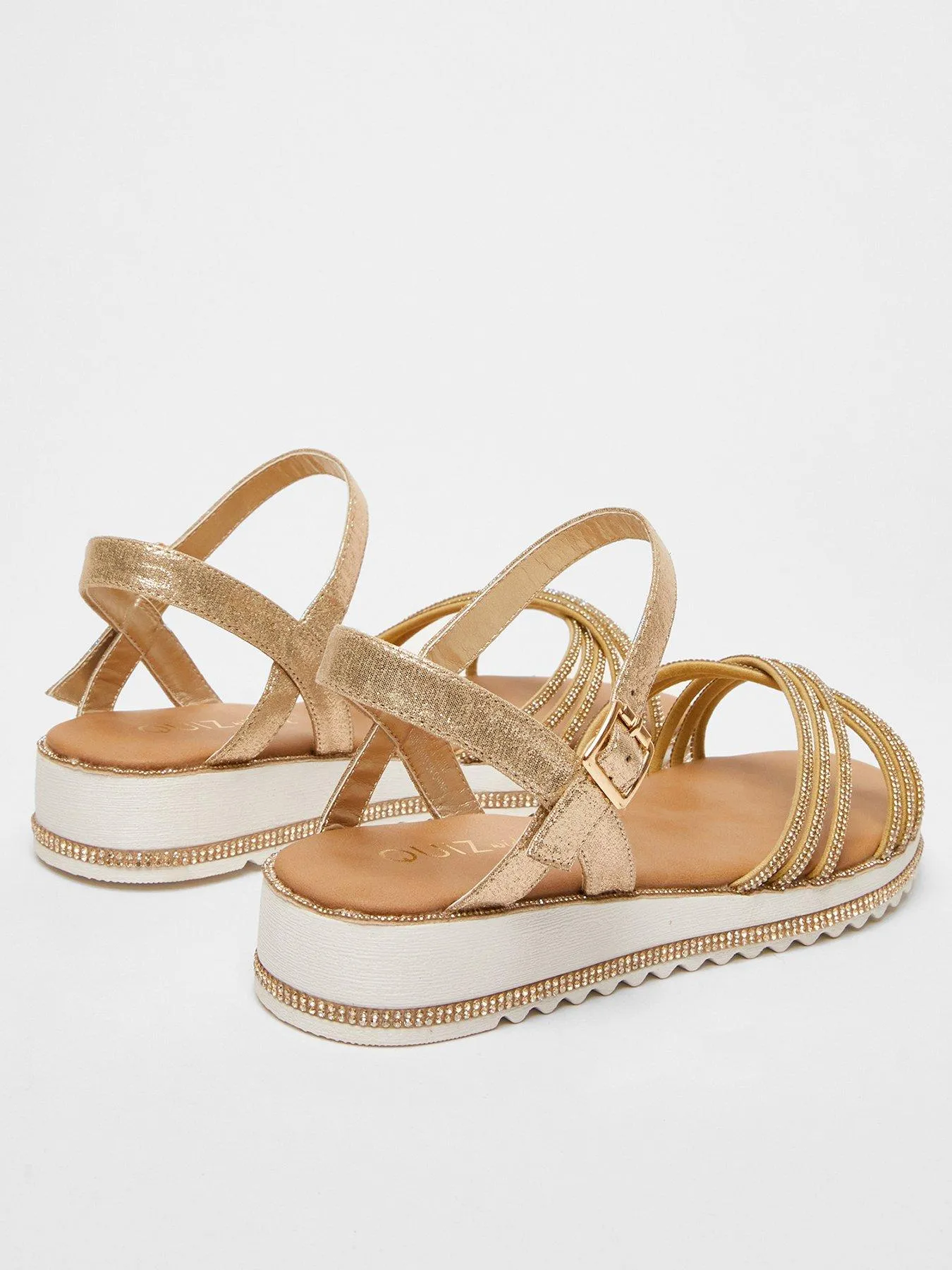 Quiz Wide Fit Gold Diamante Strap Sandals