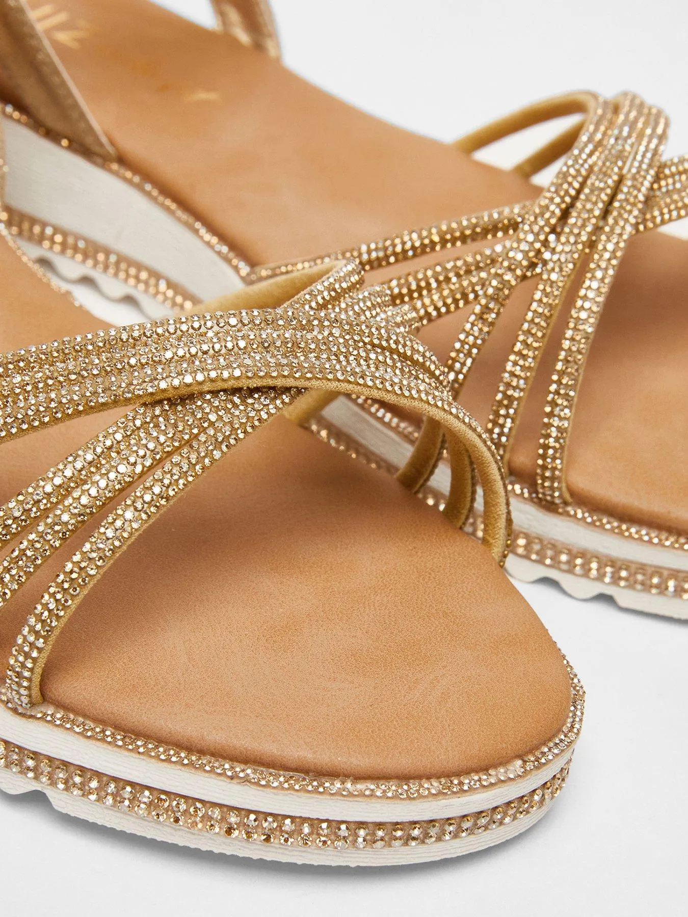 Quiz Wide Fit Gold Diamante Strap Sandals