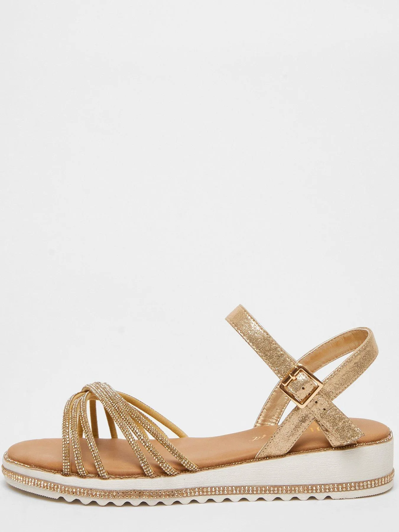 Quiz Wide Fit Gold Diamante Strap Sandals