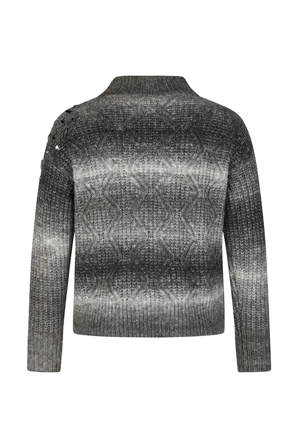 Rabe & LecomteGREY KNIT EMBELLISHED SHOULDER SWEATER