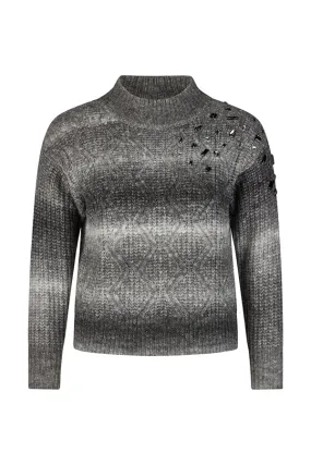 Rabe & LecomteGREY KNIT EMBELLISHED SHOULDER SWEATER