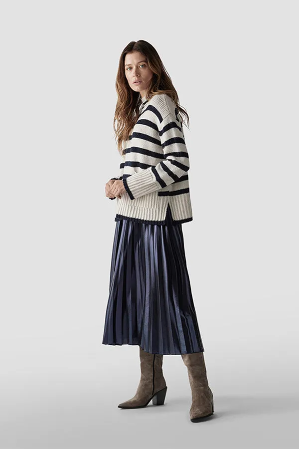 Rabe & LecomteWHITE STRIPED FUNNEL NECK SWEATER