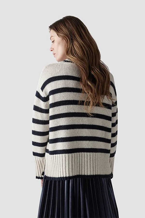 Rabe & LecomteWHITE STRIPED FUNNEL NECK SWEATER