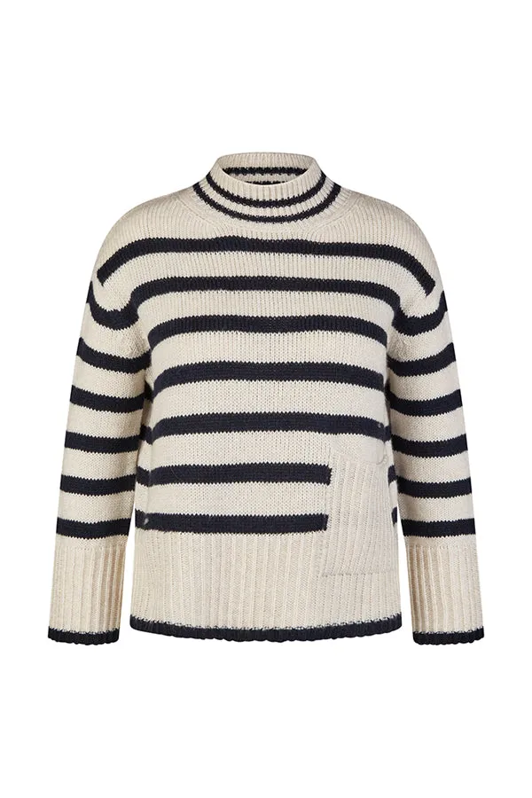 Rabe & LecomteWHITE STRIPED FUNNEL NECK SWEATER