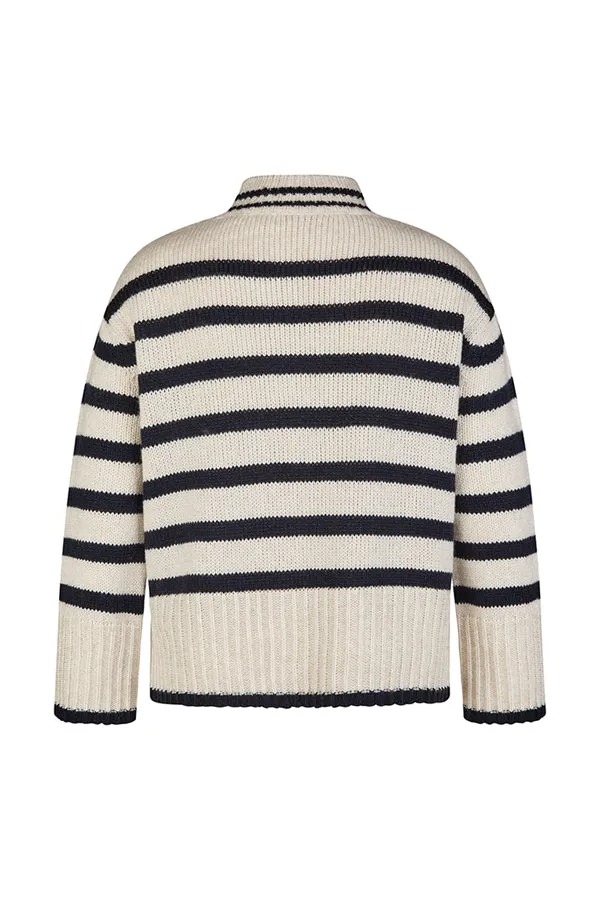 Rabe & LecomteWHITE STRIPED FUNNEL NECK SWEATER