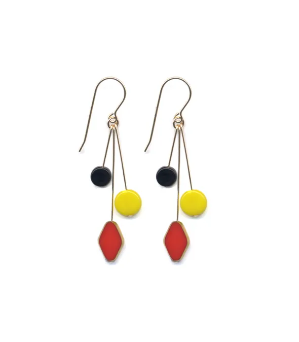 RED 24K BEAD W/BLACK & YELLOW EARRING