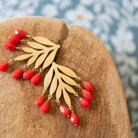 Red Bead Chandelier Studs