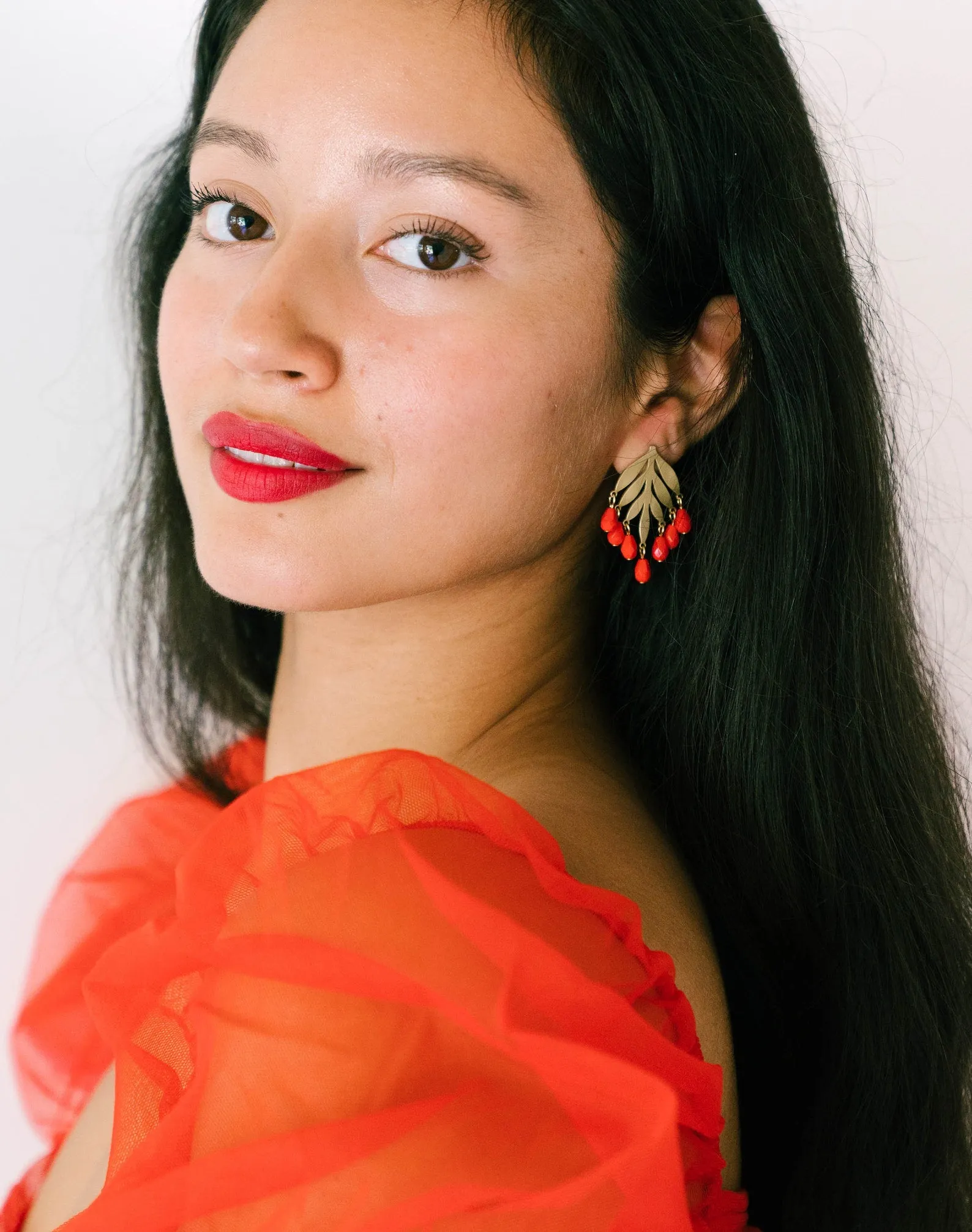 Red Bead Chandelier Studs