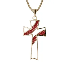 Red Stitch Baseball Cross Necklace | Gold