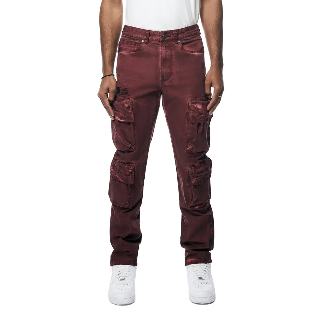 Relaxed Utility Pigment Dyed Twill Cargo Pants - Burgundy