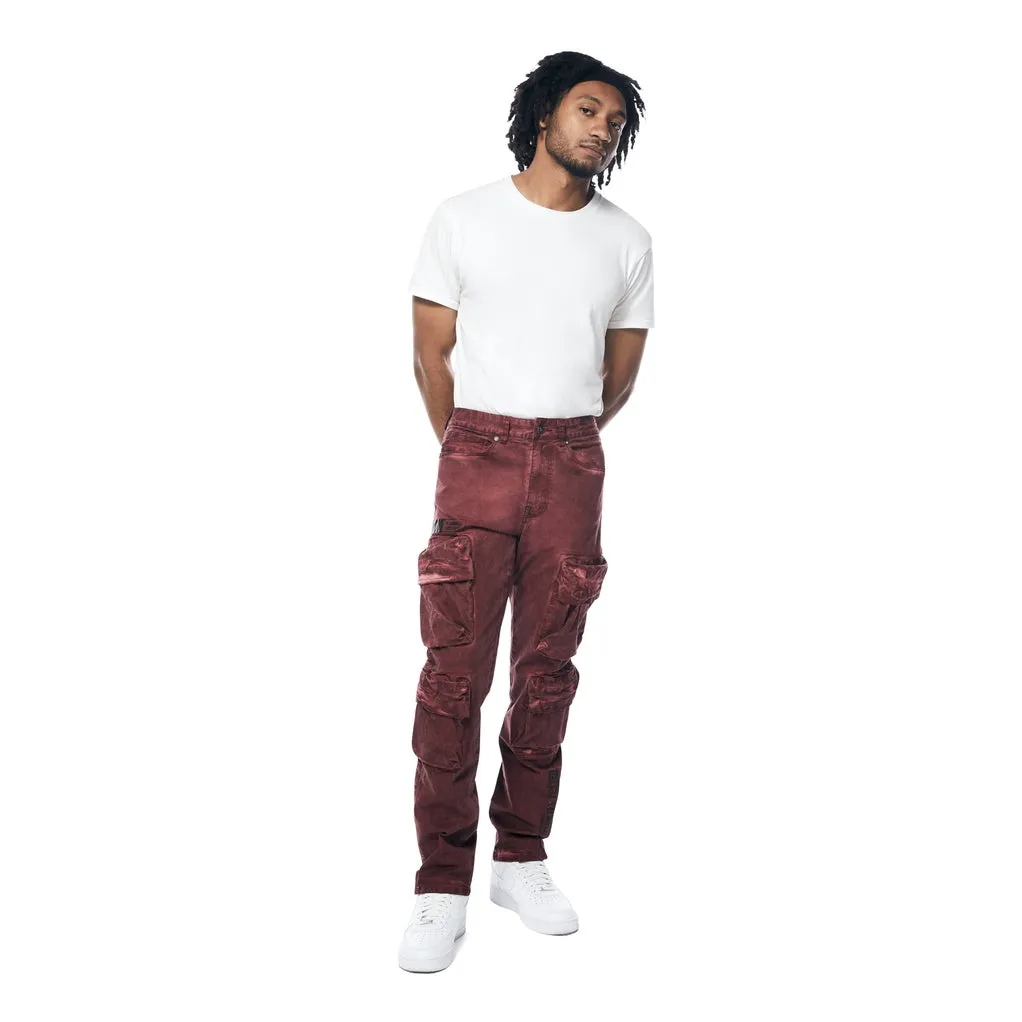 Relaxed Utility Pigment Dyed Twill Cargo Pants - Burgundy