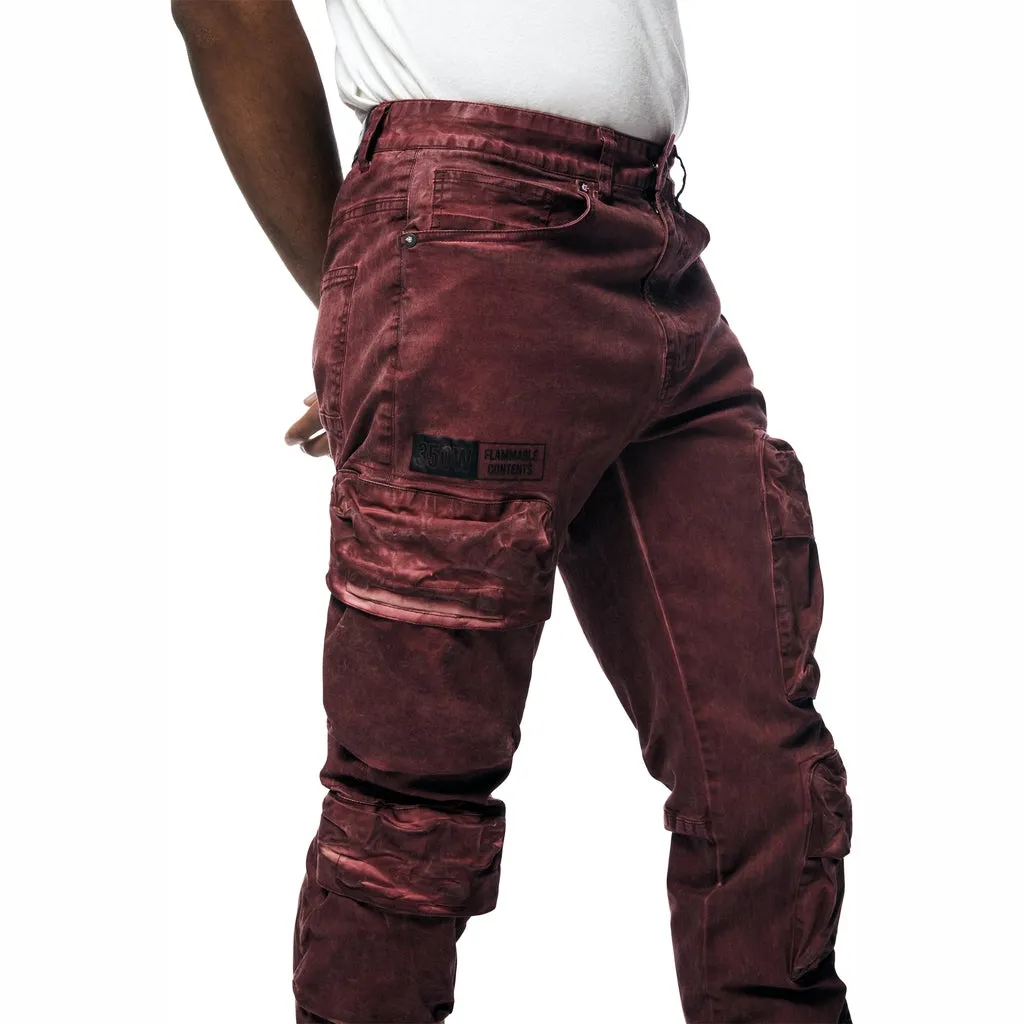 Relaxed Utility Pigment Dyed Twill Cargo Pants - Burgundy