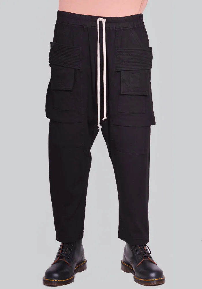 RICK OWENS DRKSHDW DU01D1371 RIG CREATCH CARGO CROPPED DRAWSTRING PANTS BLACK