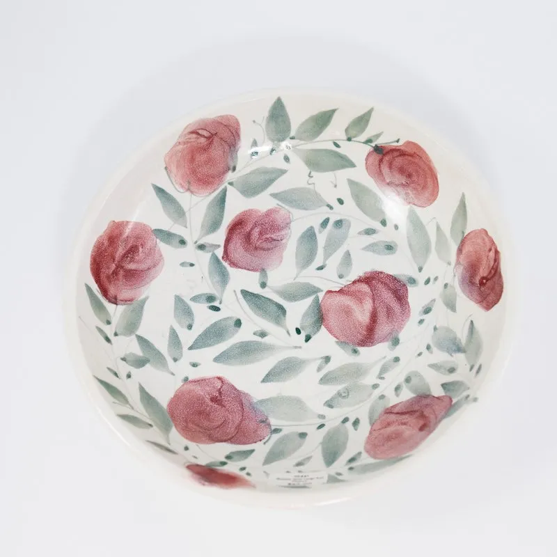 Shallow Bowl with Large Red Flowers