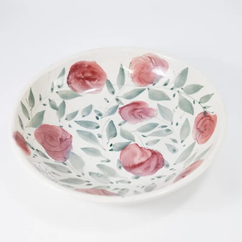 Shallow Bowl with Large Red Flowers