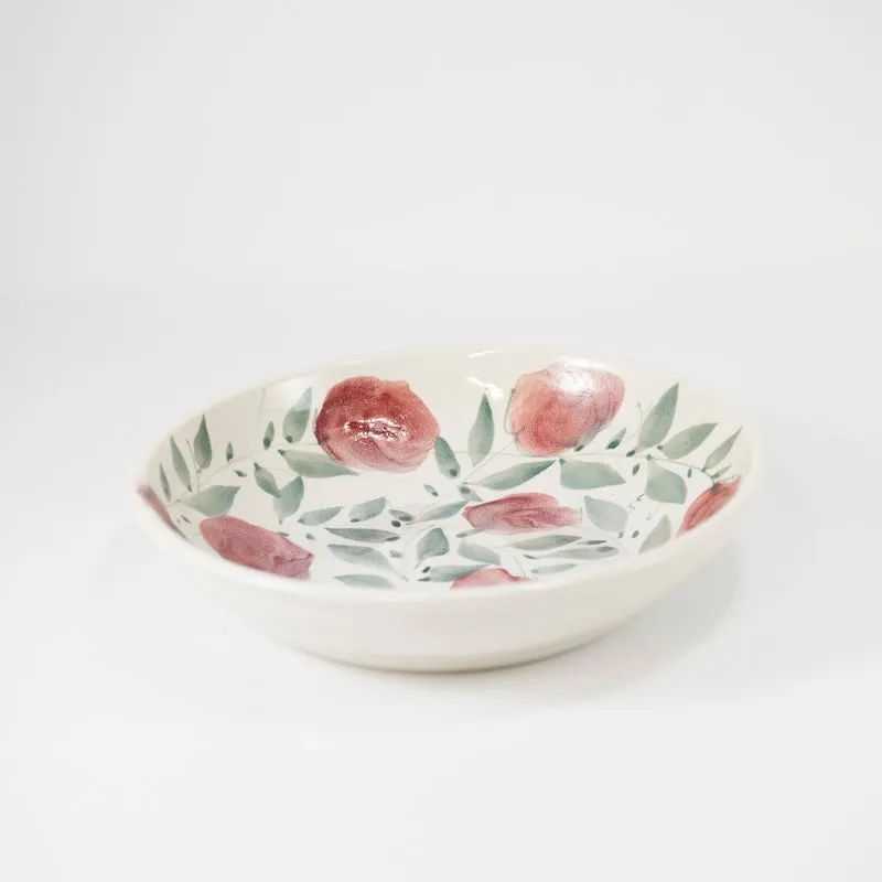 Shallow Bowl with Large Red Flowers