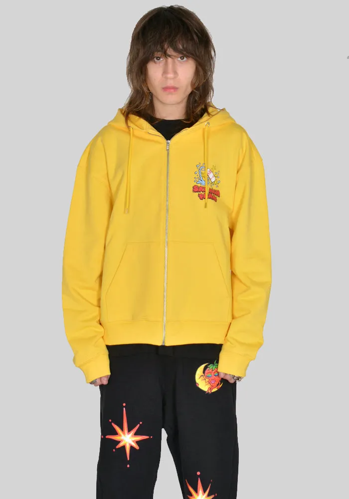 SKY HIGH FARM SHF03T023 SLIPPERY WHEN WET GRAPHIC ZIP SWEAT HOODIE YELLOW