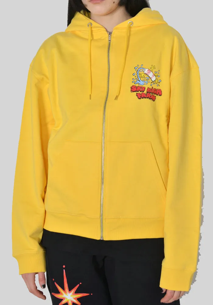 SKY HIGH FARM SHF03T023 SLIPPERY WHEN WET GRAPHIC ZIP SWEAT HOODIE YELLOW