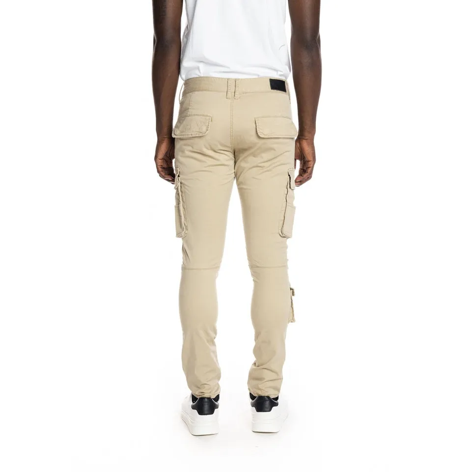 Slim Tapered Multipocket Cargo Twill Pants - Khaki