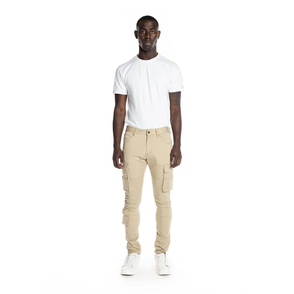 Slim Tapered Multipocket Cargo Twill Pants - Khaki