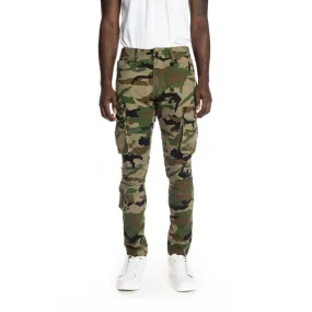 Slim Tapered Multipocket Cargo Twill Pants - Wood Camo