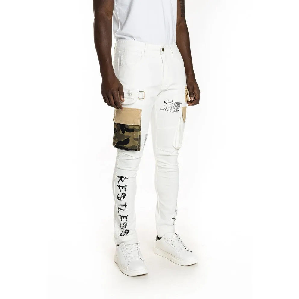 Slim Tapered Utility Fashion Cargo Twill Pants - Cream