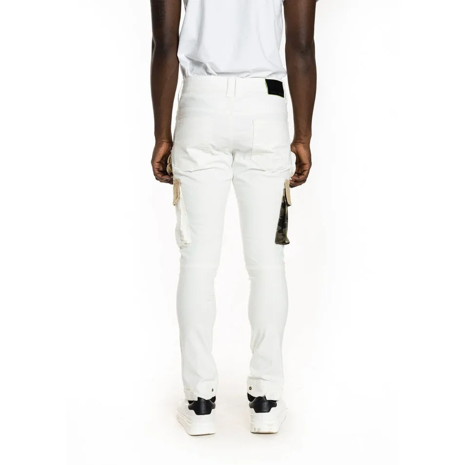 Slim Tapered Utility Fashion Cargo Twill Pants - Cream