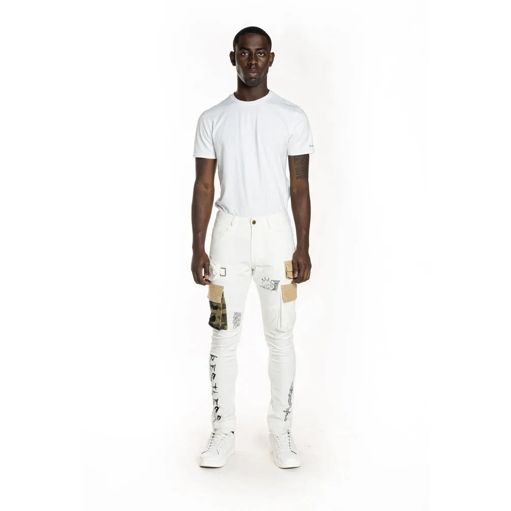 Slim Tapered Utility Fashion Cargo Twill Pants - Cream