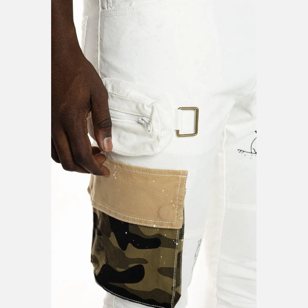 Slim Tapered Utility Fashion Cargo Twill Pants - Cream