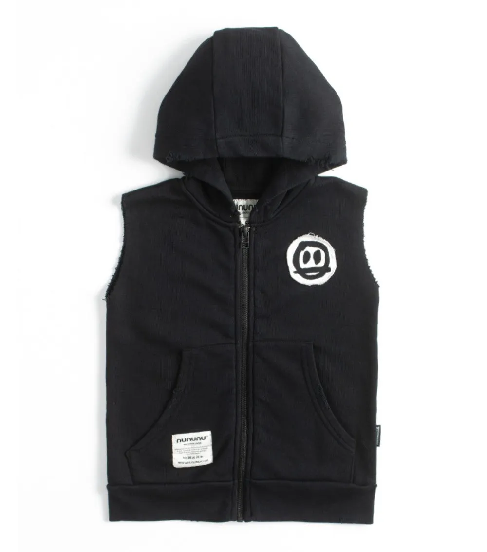 smiley patch hooded vest