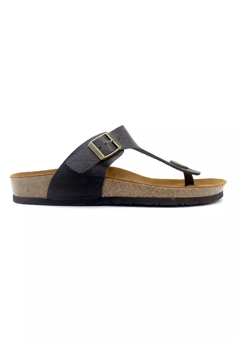 SoleSimple Rome - Black Leather Sandals & Flip Flops