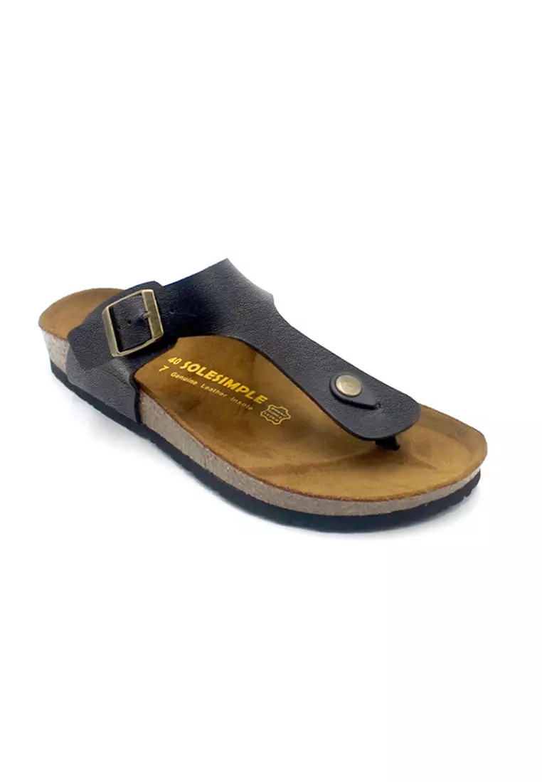 SoleSimple Rome - Black Leather Sandals & Flip Flops